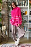Big Softie Stripe Funnel Grunge Knit Hot Pink